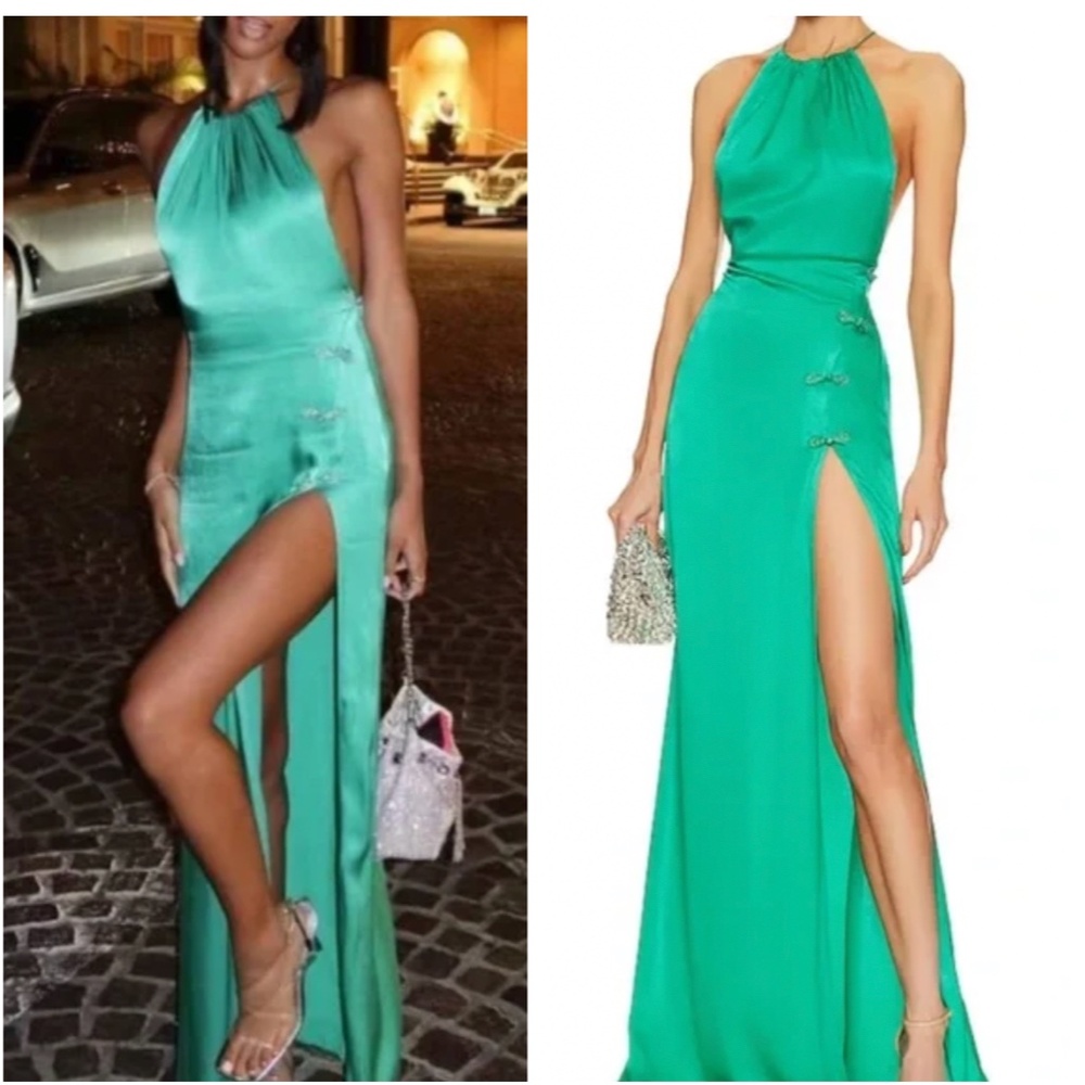 NWT SAU LEE Porter Halter Satin Maxi Dress - Jade Green